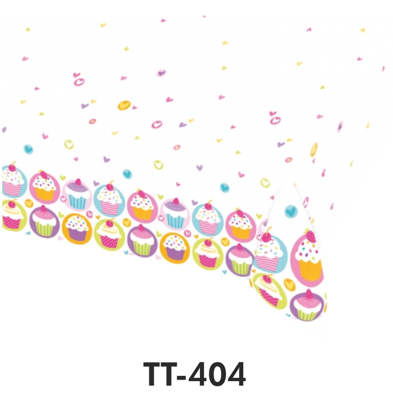 Ballon-Müller AG - Art. TT-404 TT-404,Plastik-Tischtuch, Cupcakes,weiss, bunt, Tischdecke,Tischwaren